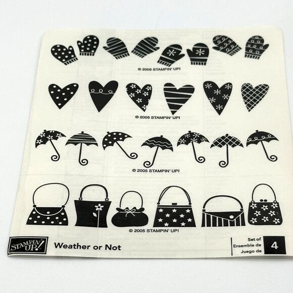 Stampin' Up! Weather Or Not Rubber Stamps Border Purse Umbrella Mitten Heart (4) - Picture 2 of 10